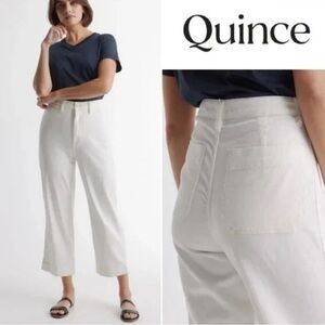 NWT Quince Ivory White Stretch Cotton Twill Wide Leg High-Waisted Pants 31